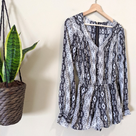 Volcom Boho Print Long Sleeve V-Neck Romper - Picture 3 of 7